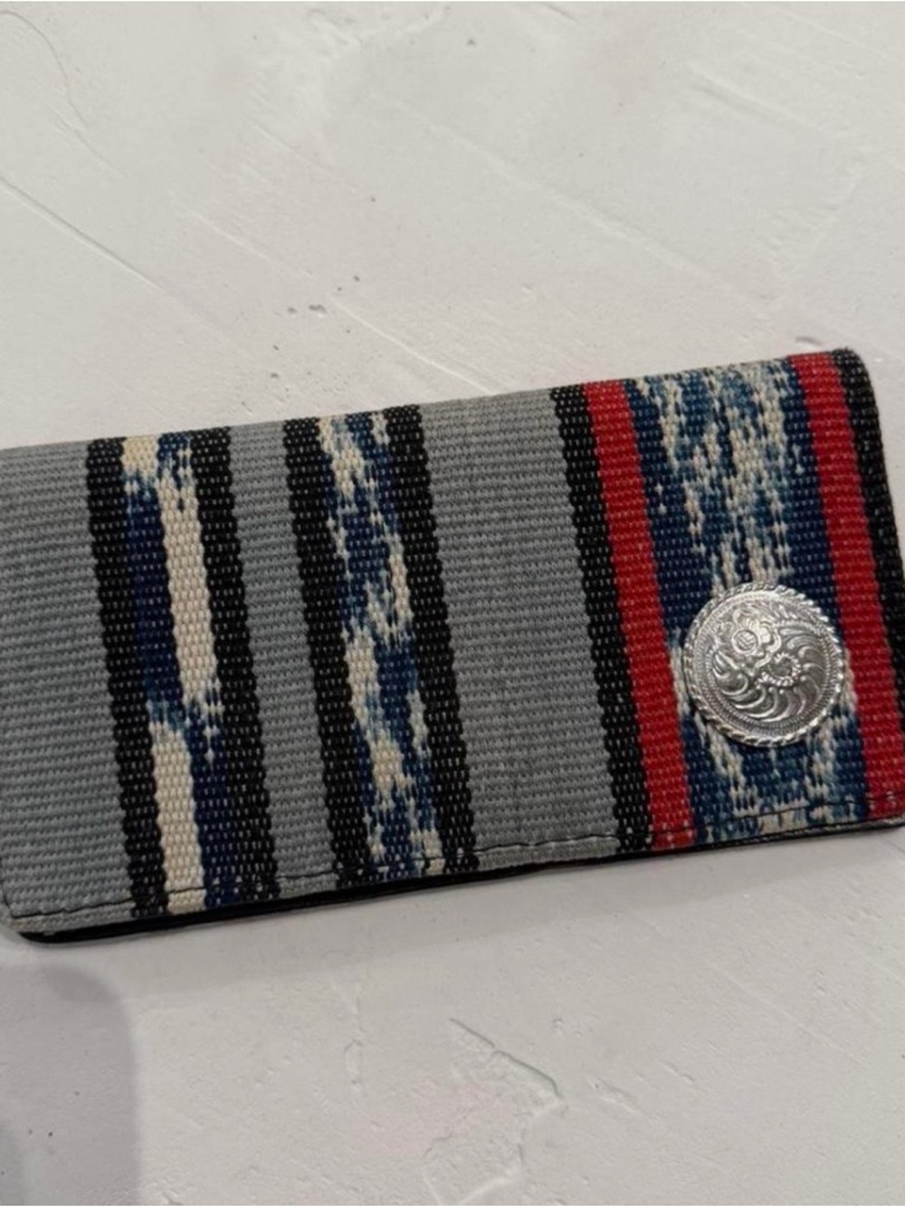 Striped Fabric Wallet with Silver Button Accent